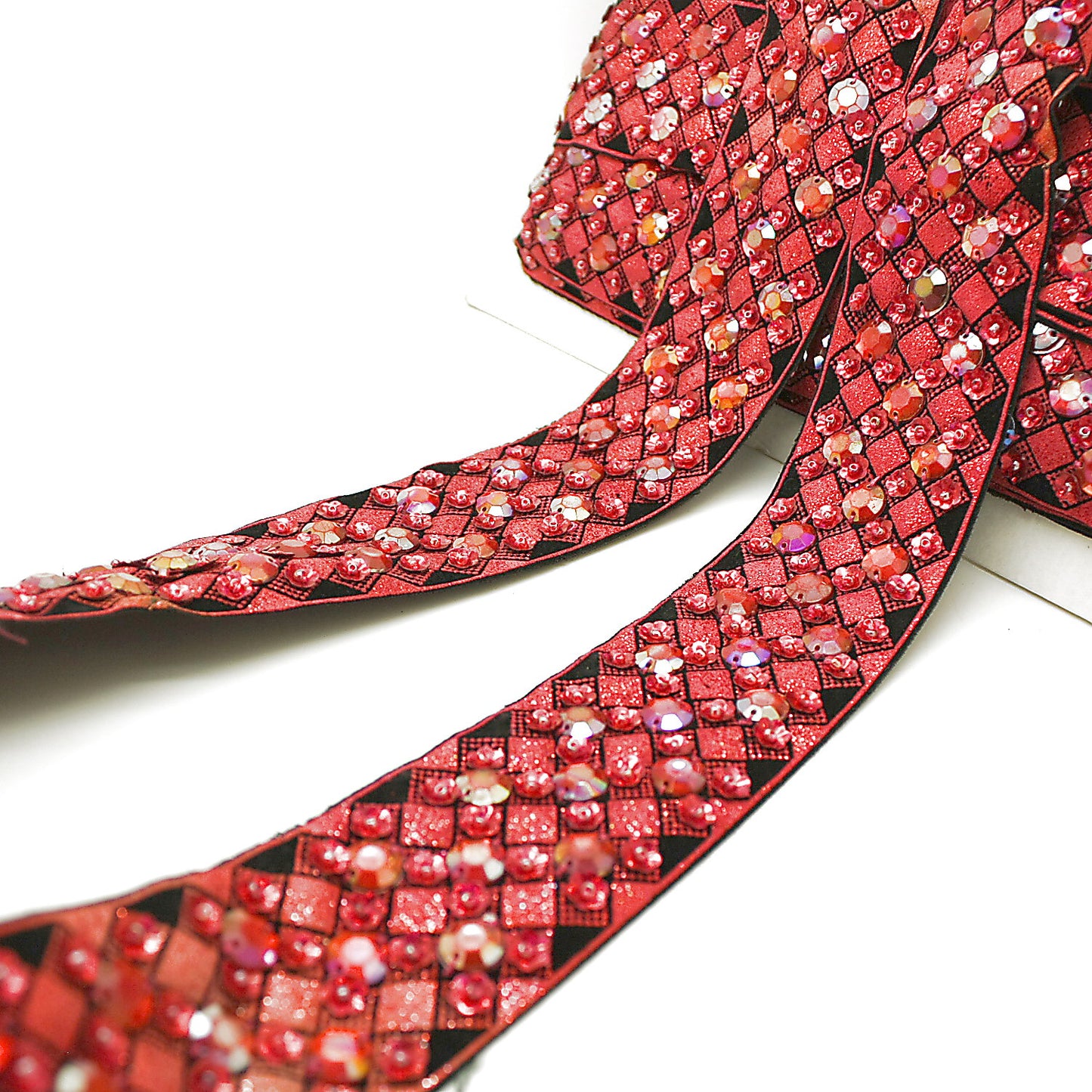 RED RHINESTONE RIBBON TRIM - sarahi.NYC