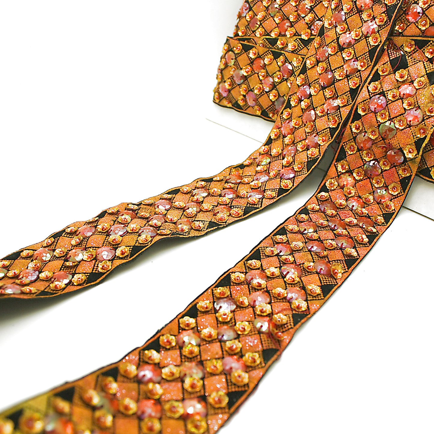 ORANGE RHINESTONE RIBBON TRIM - sarahi.NYC