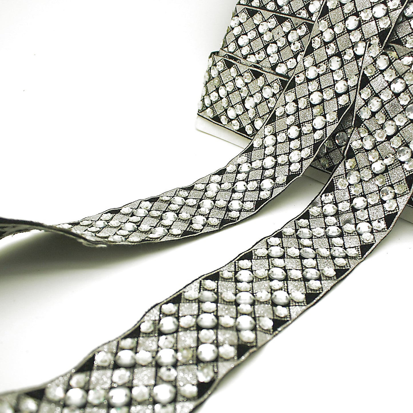 SILVER BLACK RHINESTONE RIBBON TRIM - sarahi.NYC