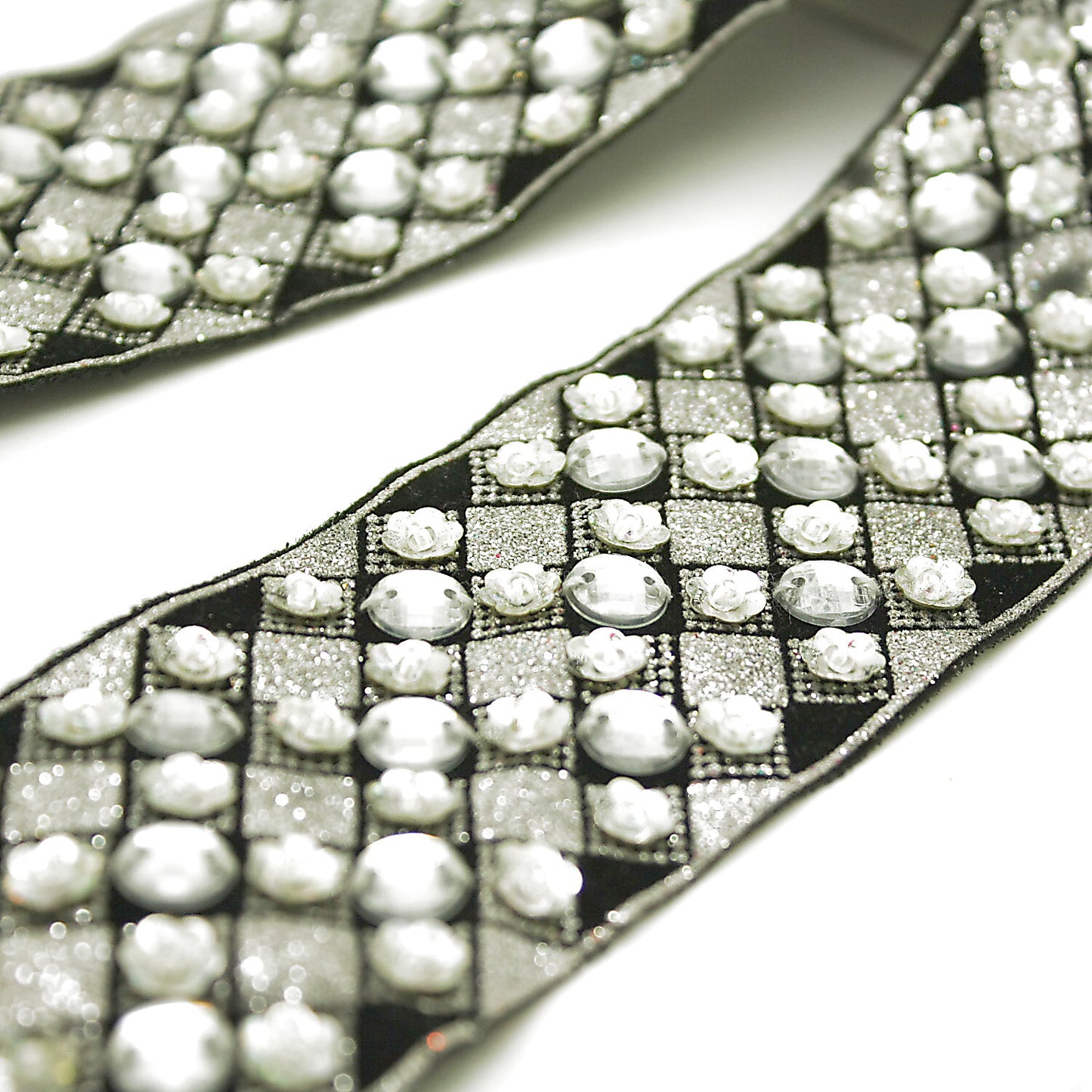 SILVER BLACK RHINESTONE RIBBON TRIM - sarahi.NYC