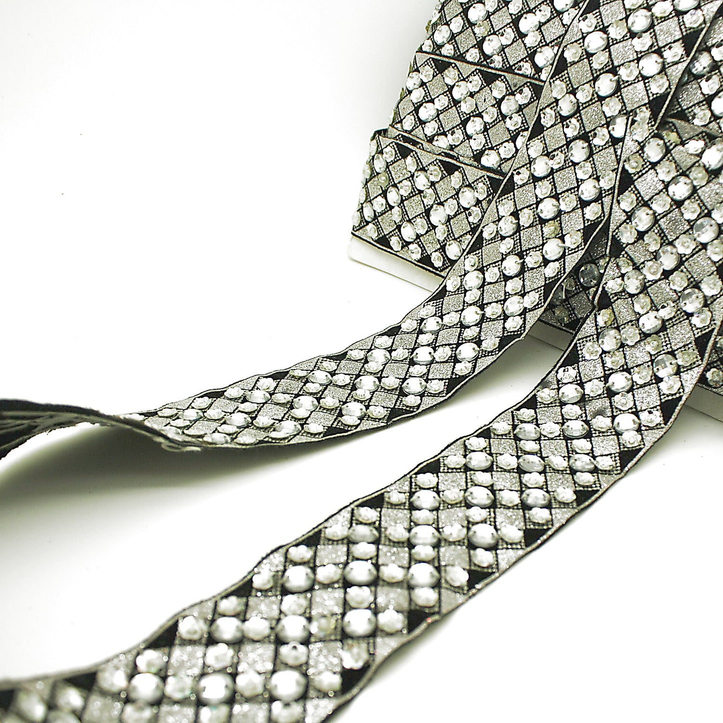 SILVER BLACK RHINESTONE RIBBON TRIM - sarahi.NYC