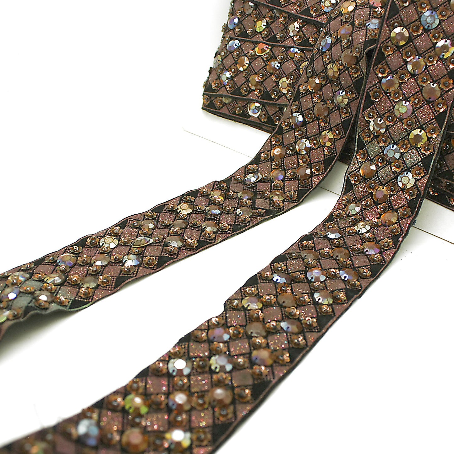 BROWN RHINESTONE RIBBON TRIM - sarahi.NYC