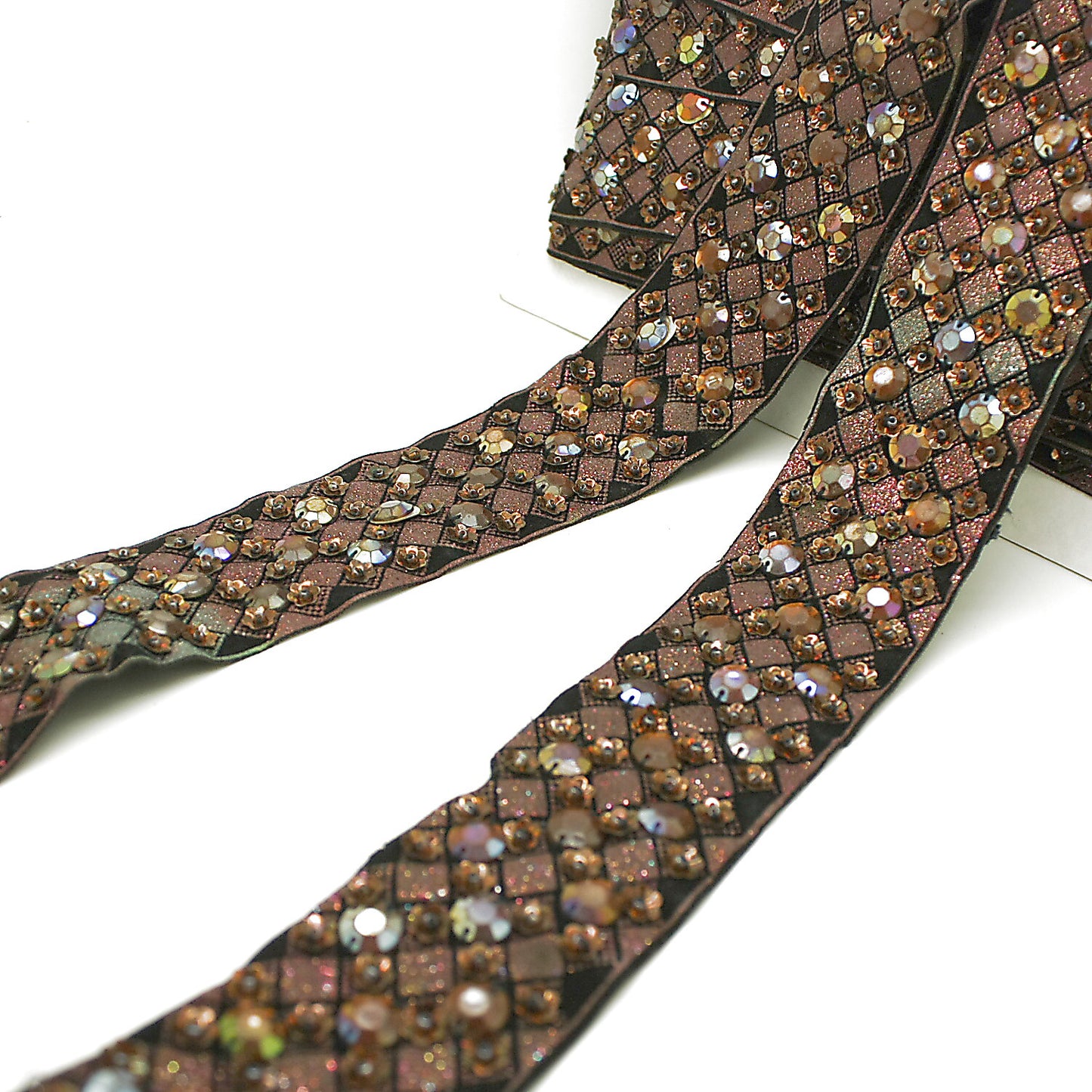 BROWN RHINESTONE RIBBON TRIM - sarahi.NYC