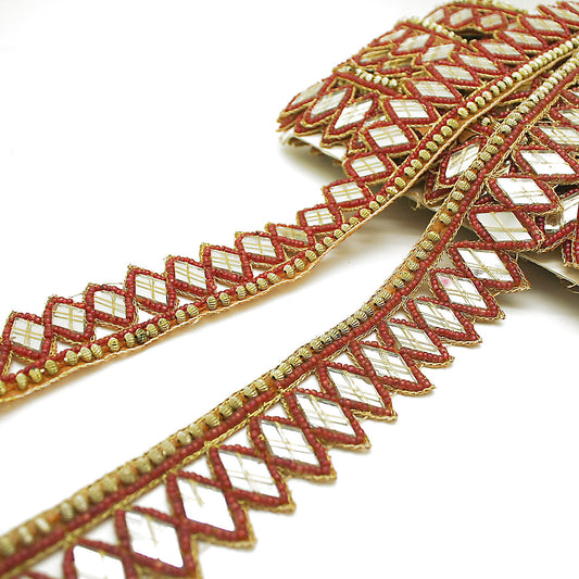 MAROON MIRROR BEADED TRIM - sarahi.NYC