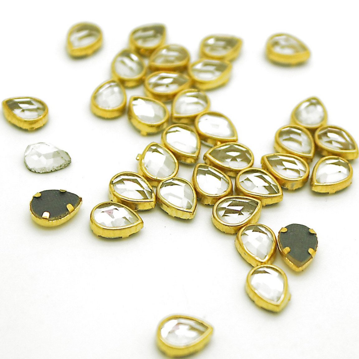 PACK OF 30 - SILVER GOLD TEARDROP  8mm RHINESTONE GEMS - sarahi.NYC