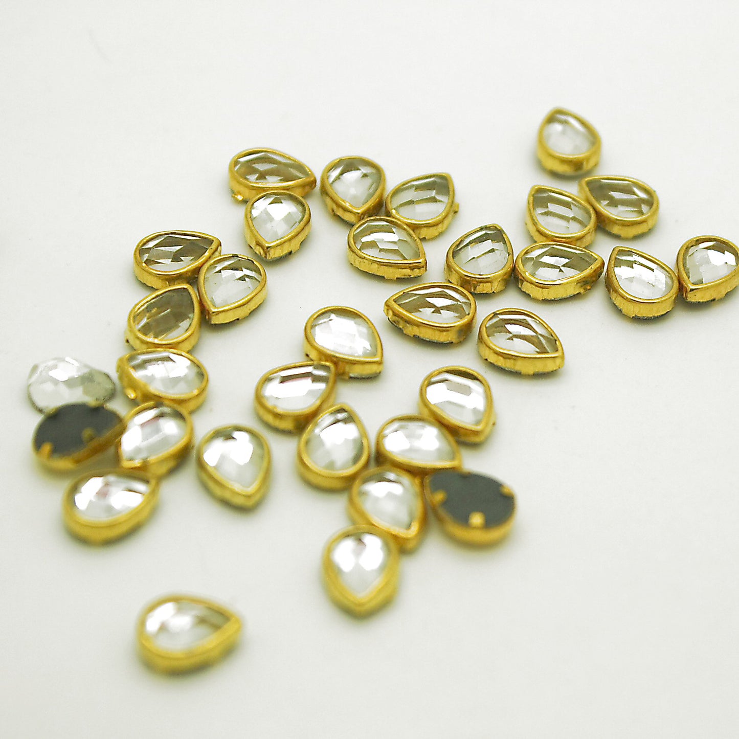 PACK OF 30 - SILVER GOLD TEARDROP  8mm RHINESTONE GEMS - sarahi.NYC