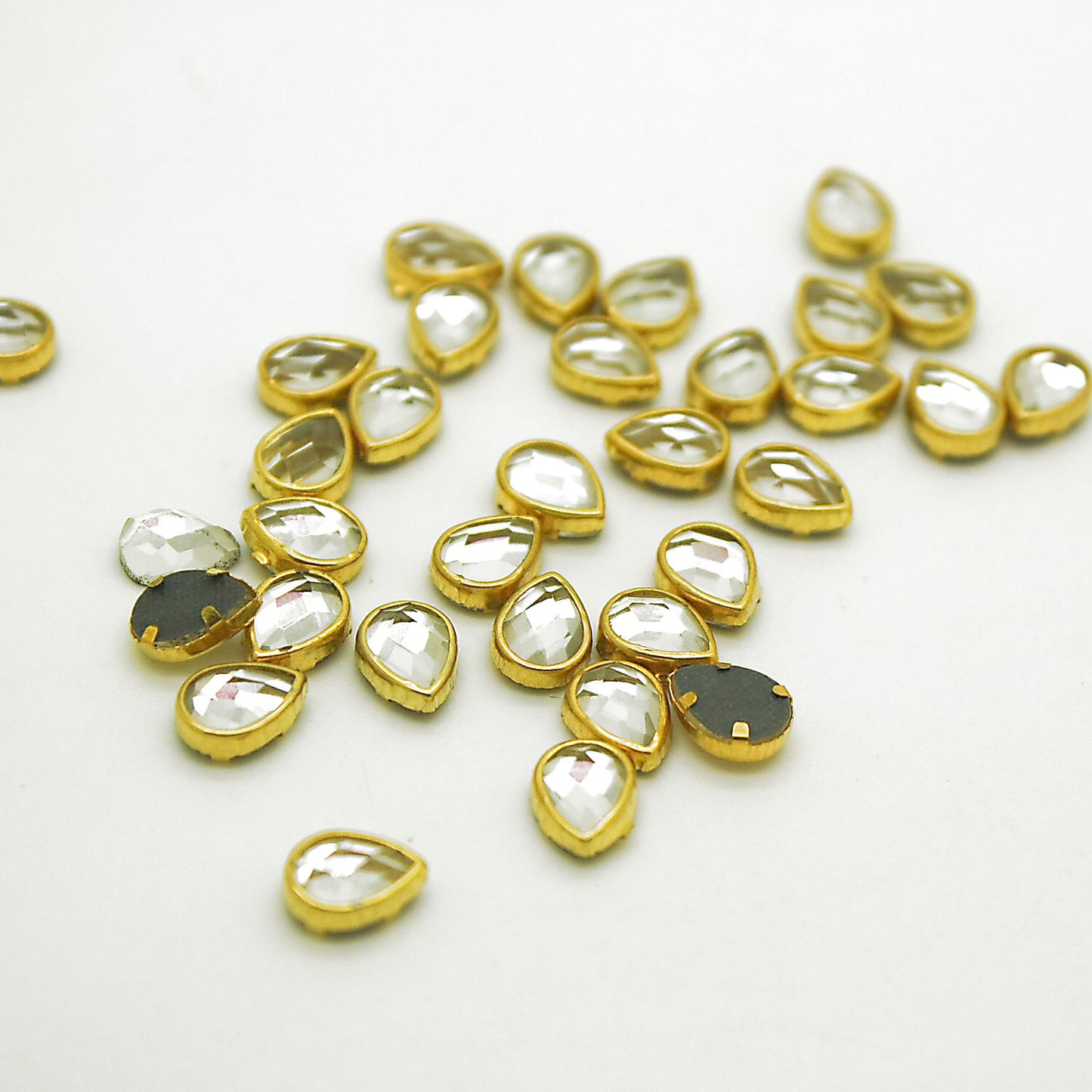 PACK OF 30 - SILVER GOLD TEARDROP  8mm RHINESTONE GEMS - sarahi.NYC