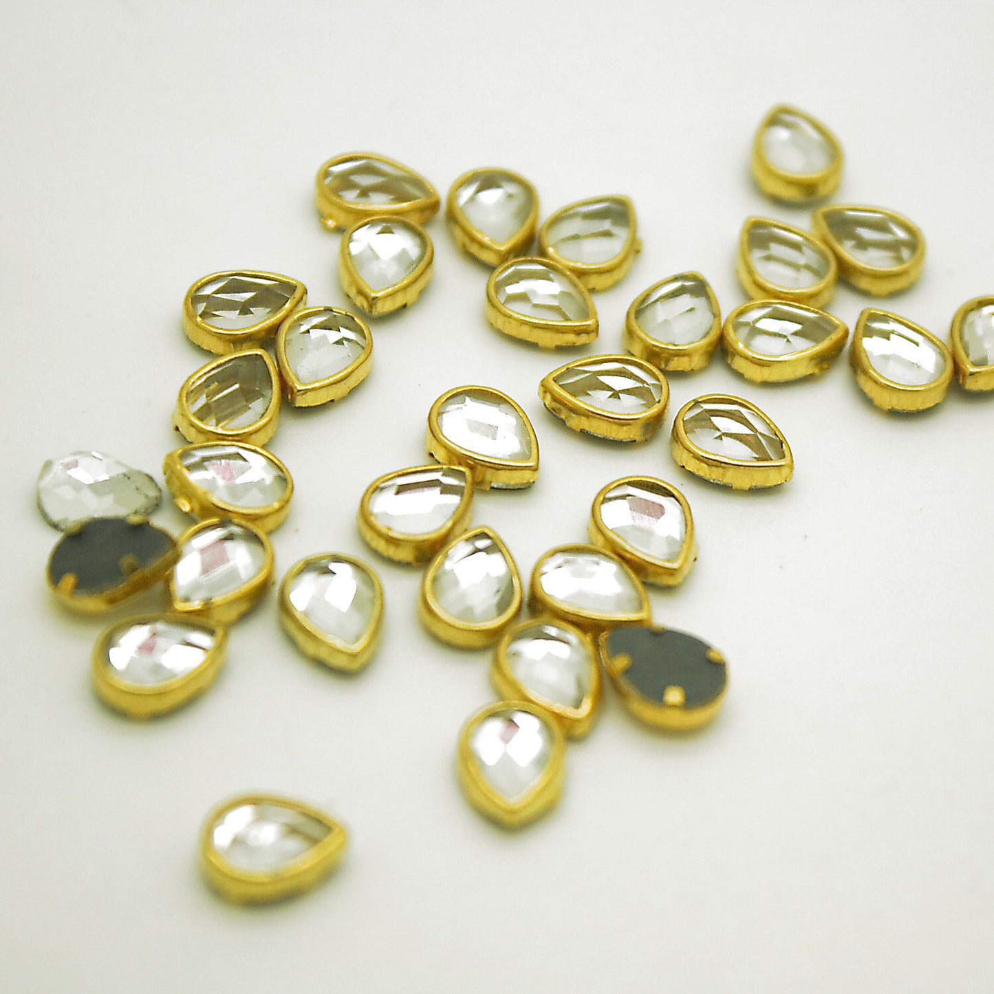 PACK OF 30 - SILVER GOLD TEARDROP  8mm RHINESTONE GEMS - sarahi.NYC