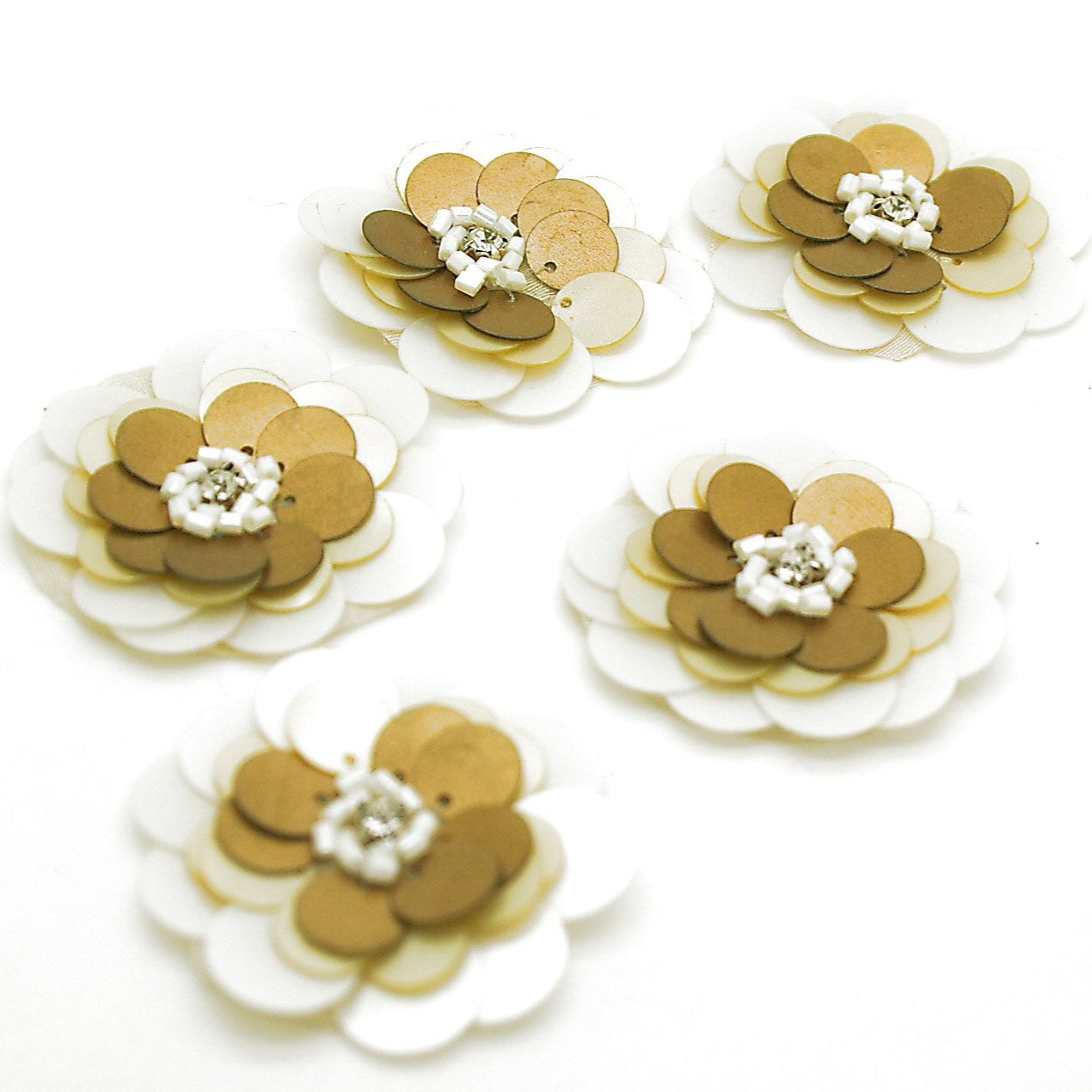 PACK OF 5 - WHITE SEQUIN FLOWERS - sarahi.NYC