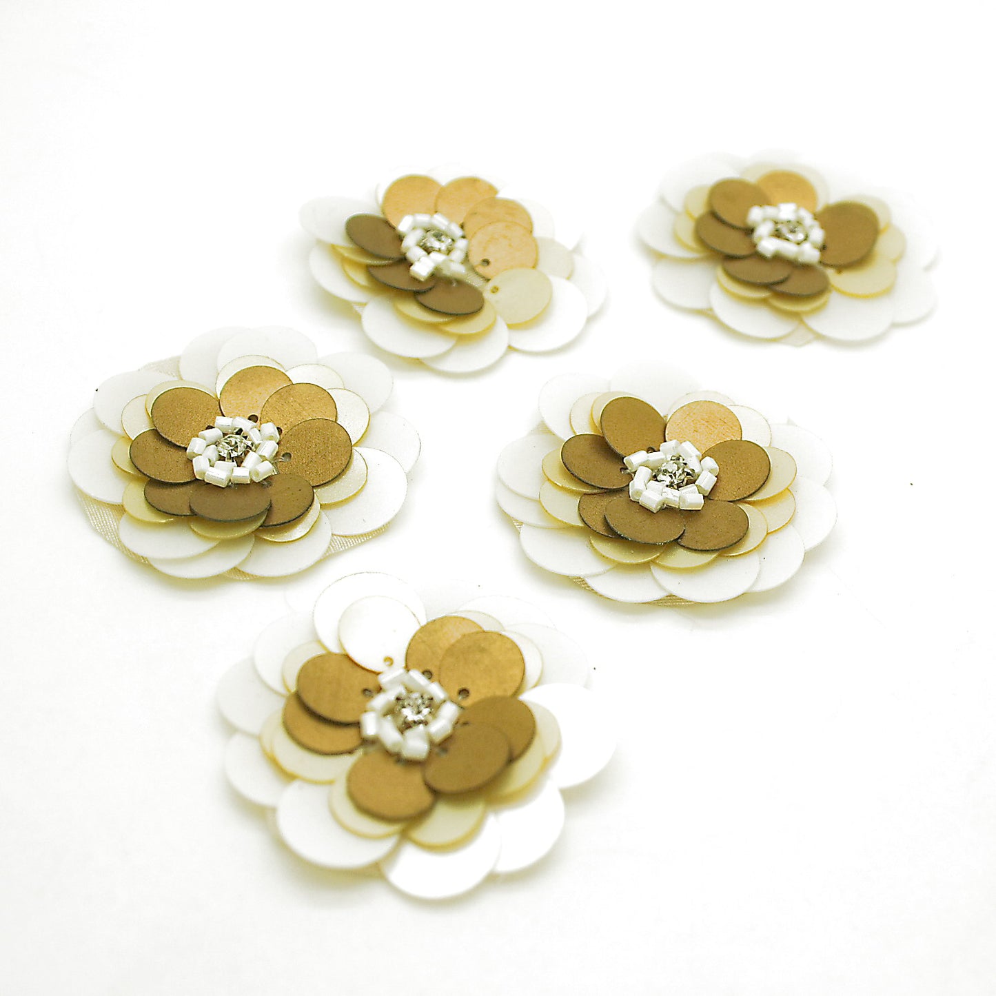 PACK OF 5 - WHITE SEQUIN FLOWERS - sarahi.NYC