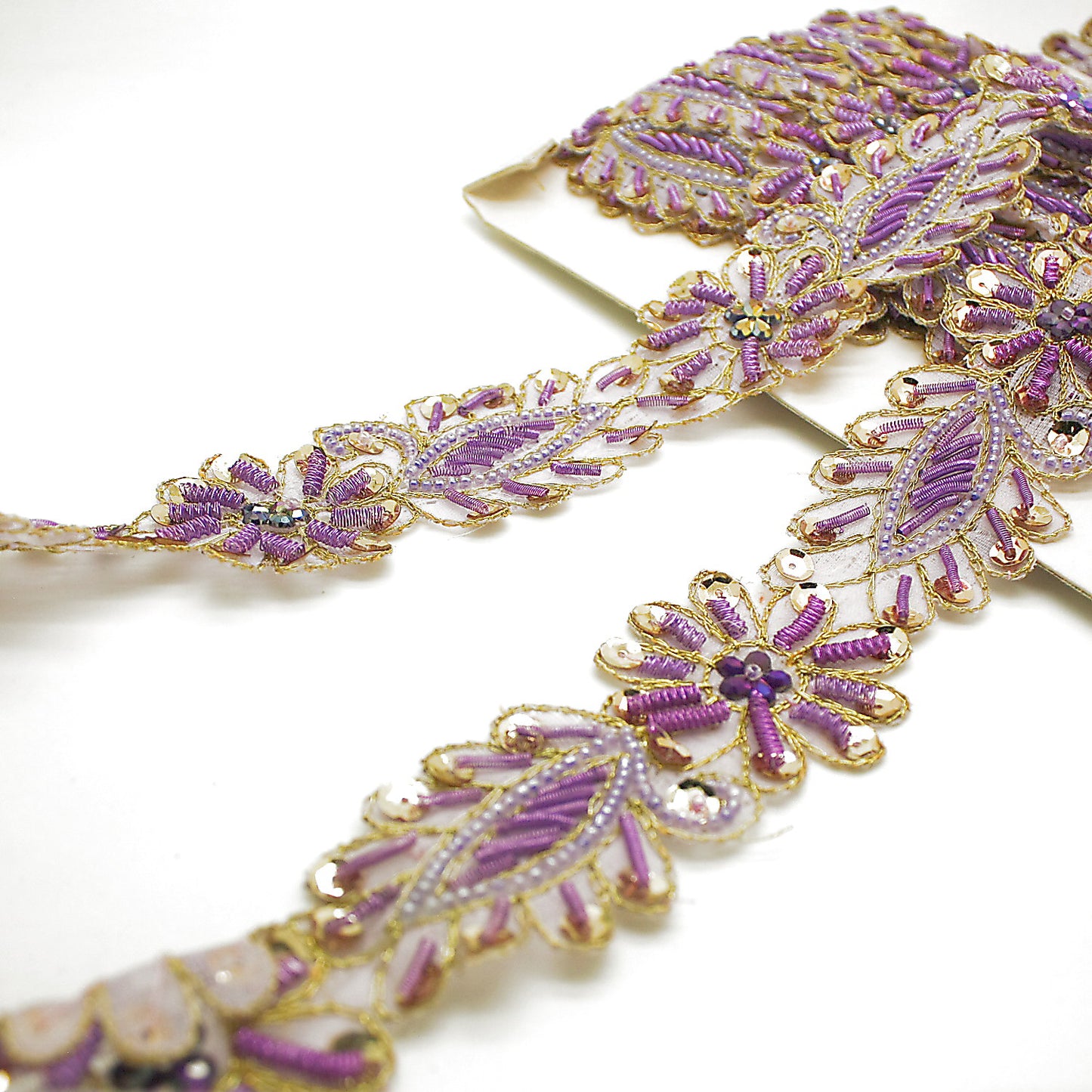 LILAC GOLD FLORAL BEADED TRIM - sarahi.NYC