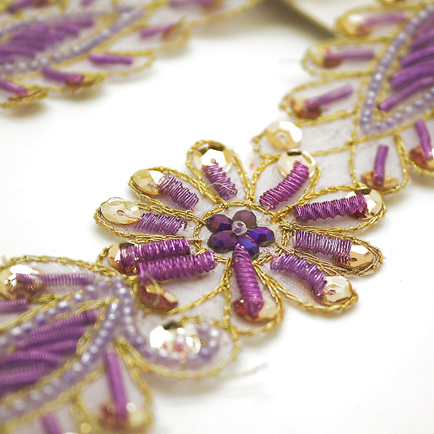 LILAC GOLD FLORAL BEADED TRIM - sarahi.NYC