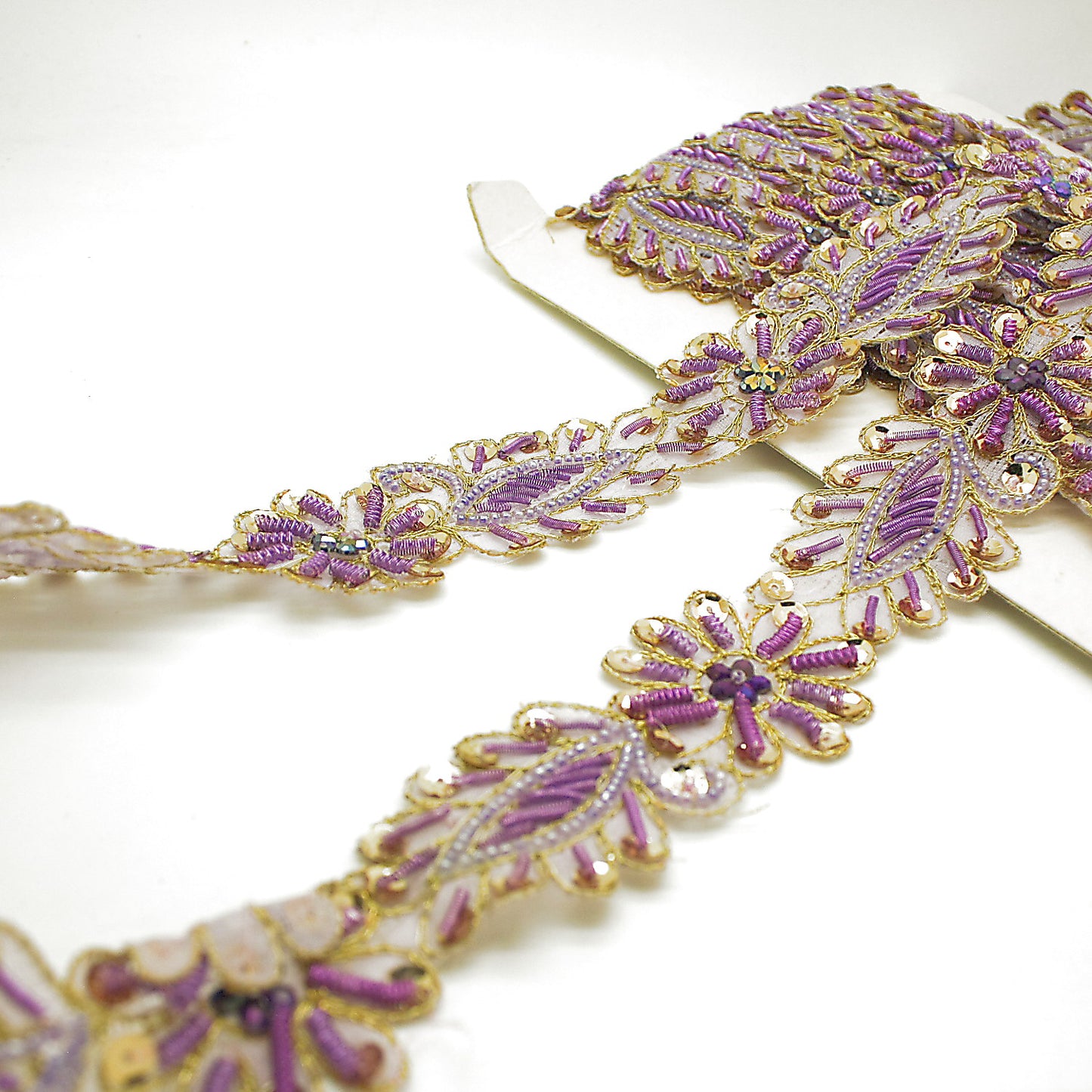 LILAC GOLD FLORAL BEADED TRIM - sarahi.NYC