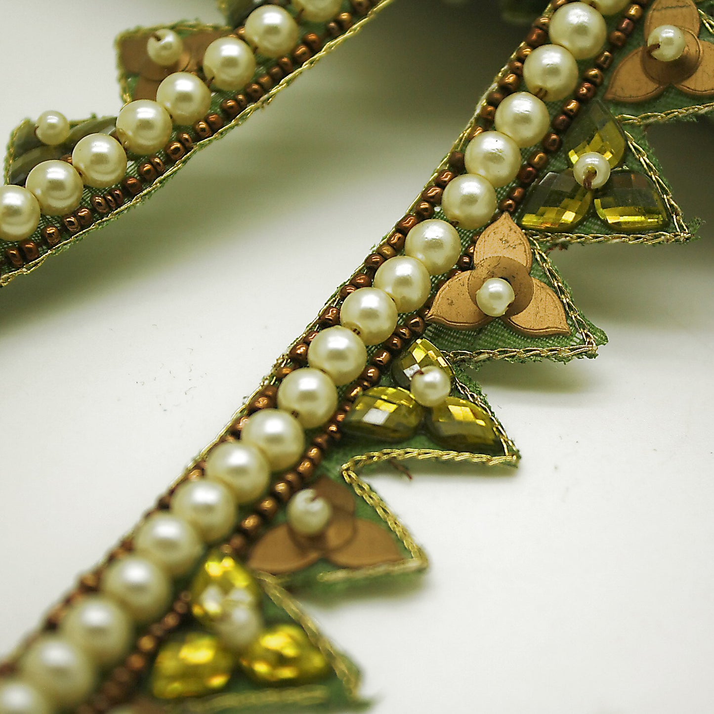 OLIVE GREEN PEARL RHINESTONE TRIM - sarahi.NYC