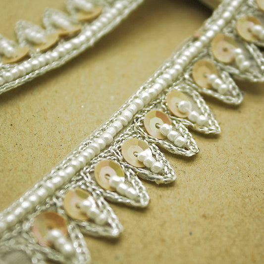 WHITE ZIGZAG SEQUIN BEADED TRIM - sarahi.NYC