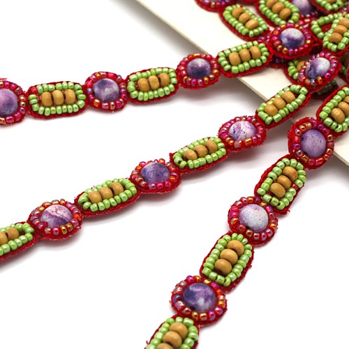 RED GREEN BEADED TRIM - sarahi.NYC