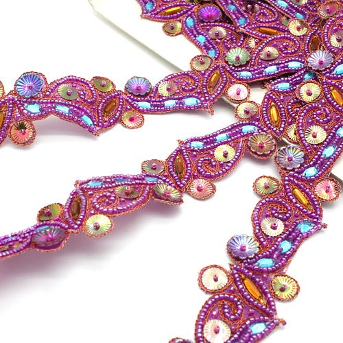 PURPLE TURQUOISE FLOWER BEADED TRIM - sarahi.NYC