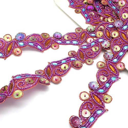 PURPLE TURQUOISE FLOWER BEADED TRIM - sarahi.NYC