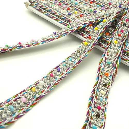 SILVER MULTI-COLOR WOVEN CRYSTAL TRIM - sarahi.NYC