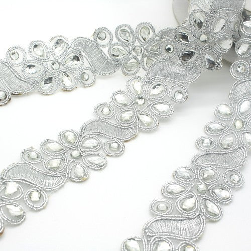 SILVER FLORAL  RHINESTONE TRIM - sarahi.NYC