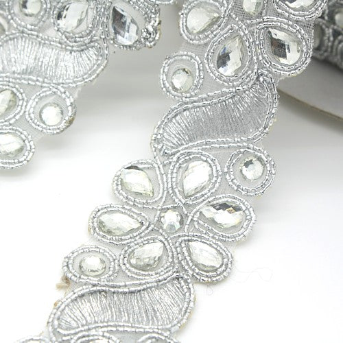 SILVER FLORAL  RHINESTONE TRIM - sarahi.NYC