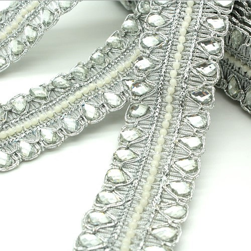 SILVER RHINESTONE FABRIC TRIM - sarahi.NYC