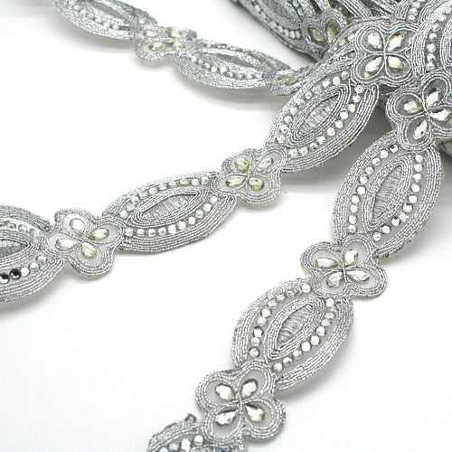 SILVER RHINESTONE FLORAL FABRIC TRIM - sarahi.NYC