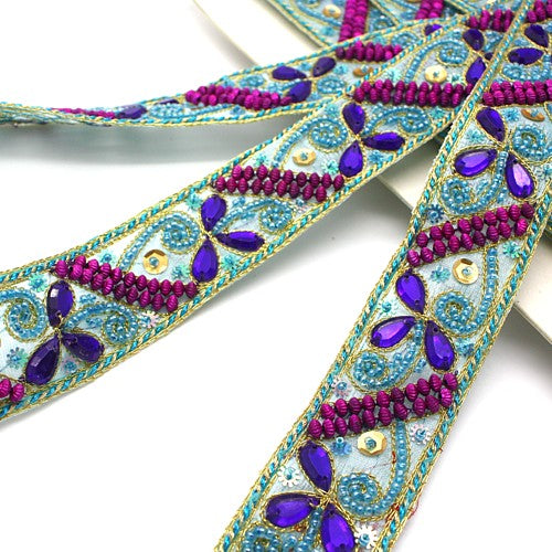 BLUE PURPLE RHINESTONE TRIM - sarahi.NYC