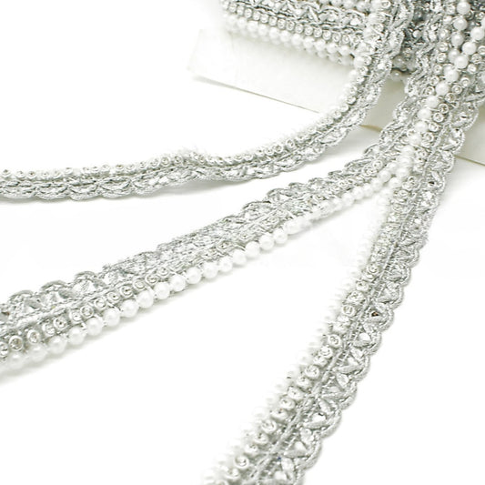 SILVER CRYSTAL PEARL EDGING FABRIC TRIM - sarahi.NYC