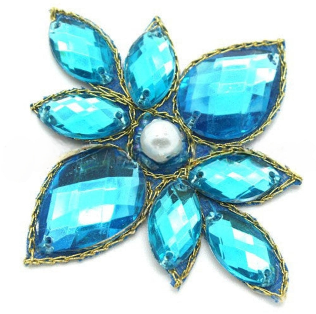 TURQUOISE RHINESTONE FLORAL MOTIF  - sarahi.NYC