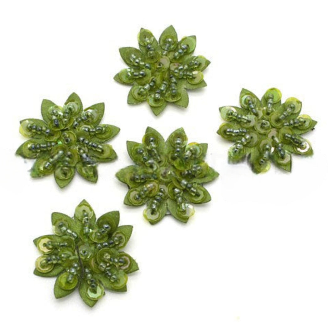 5 X OLIVE GREEN FLOWER MOTIFS - SARAHI.NYC