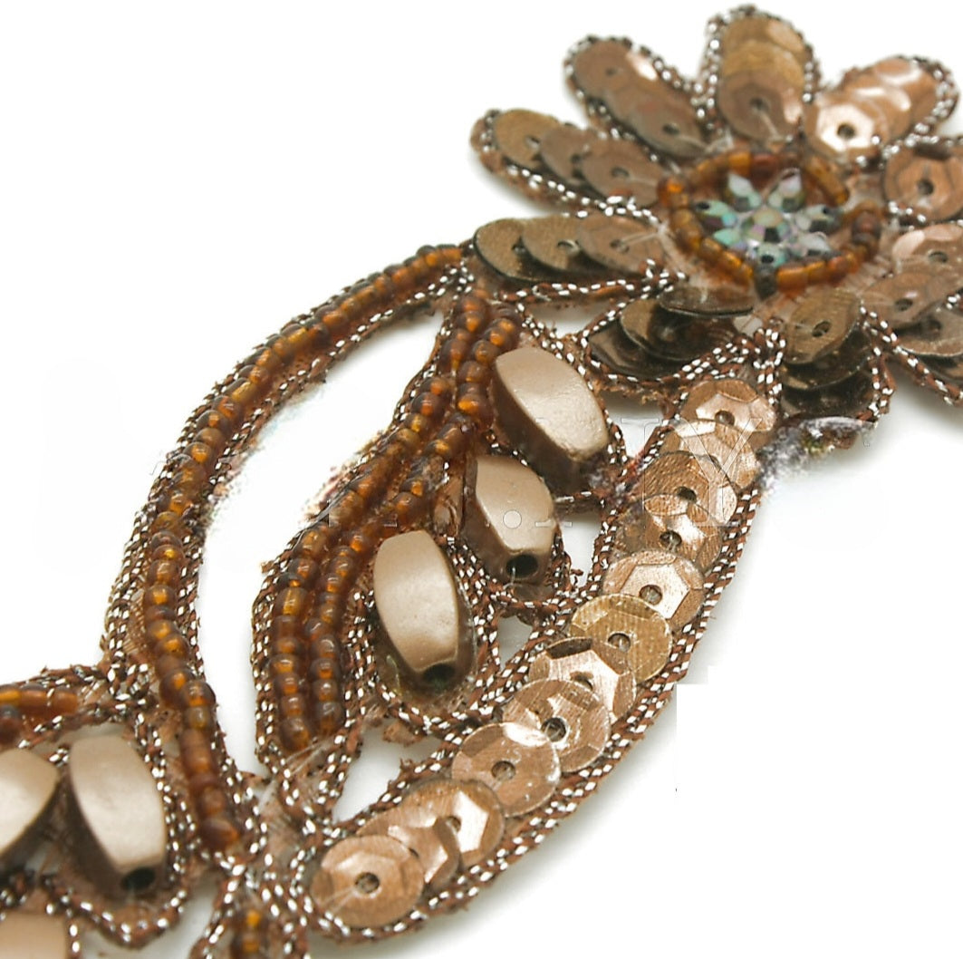 BROWN BEADED SEQUIN FLORAL  MOTIF - sarahi.NYC