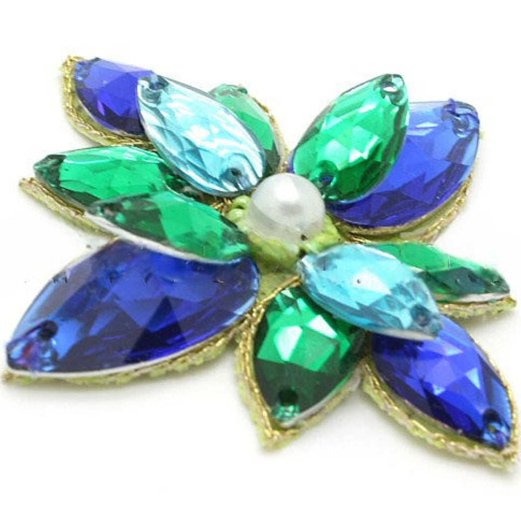 BLUE GREEN FLORAL RHINESTONE MOTIF - sarahi.NYC