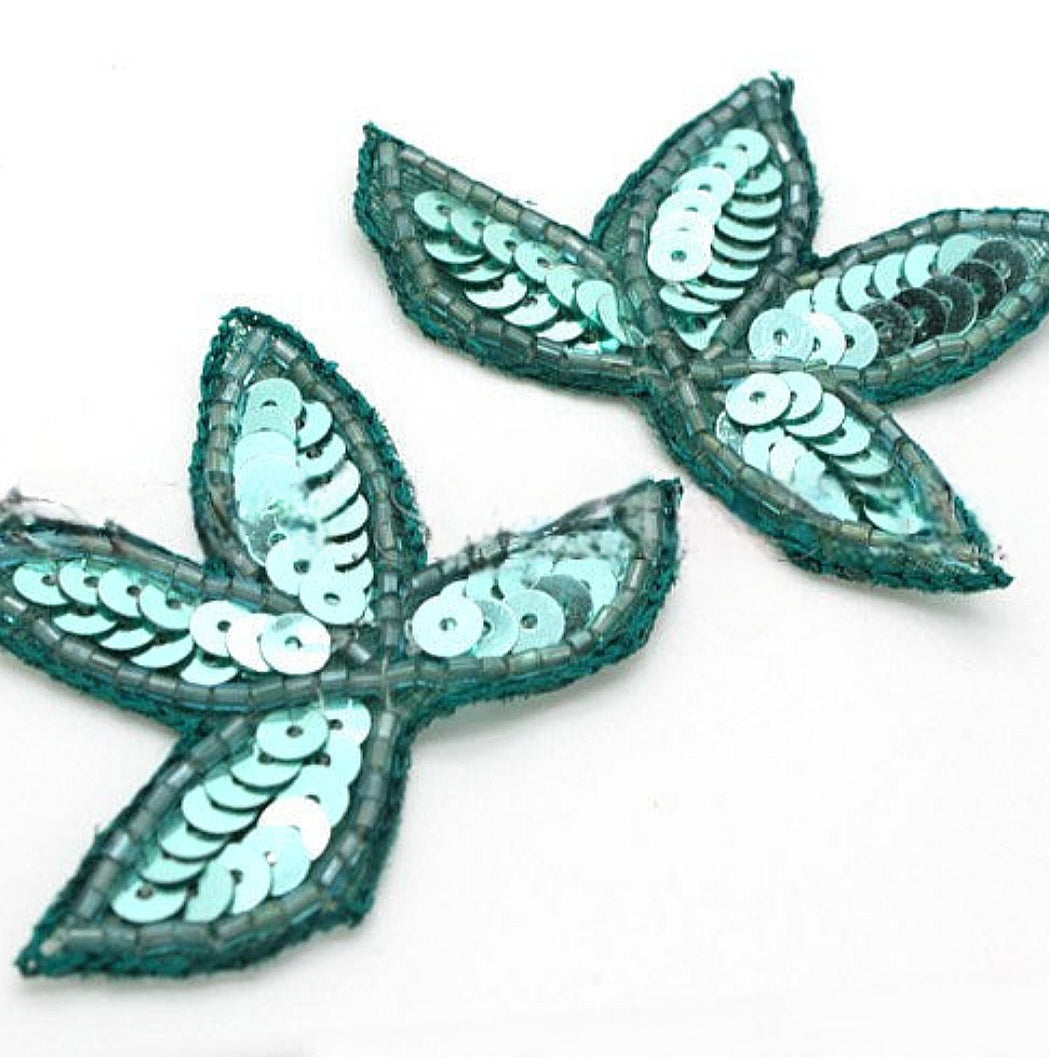 GREEN SEQUIN LEAF MOTIF PAIR - sarahi.NYC