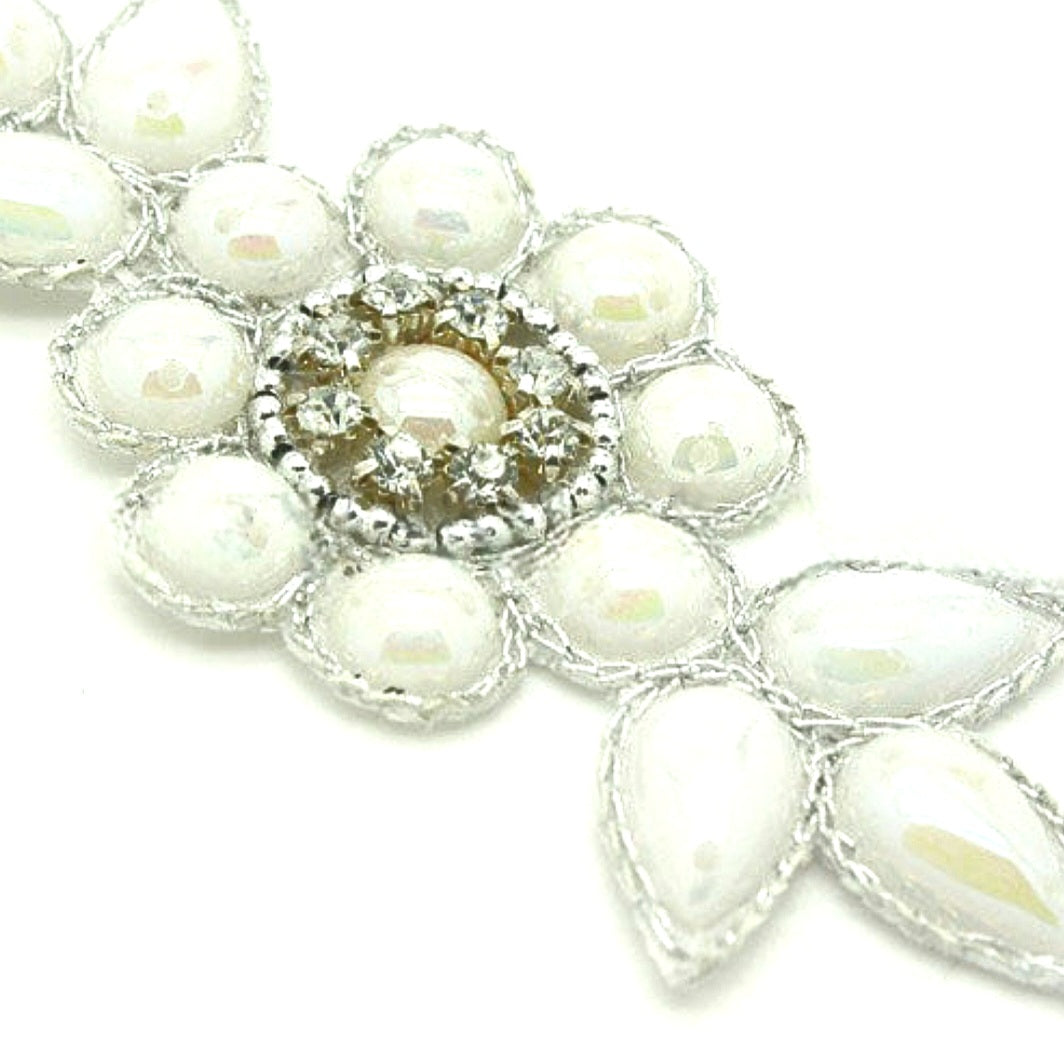 WHITE IRIDESCENT RHINESTONE FLORAL MOTIF  - sarahi.NYC