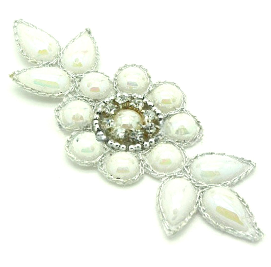 WHITE IRIDESCENT RHINESTONE FLORAL MOTIF  - sarahi.NYC