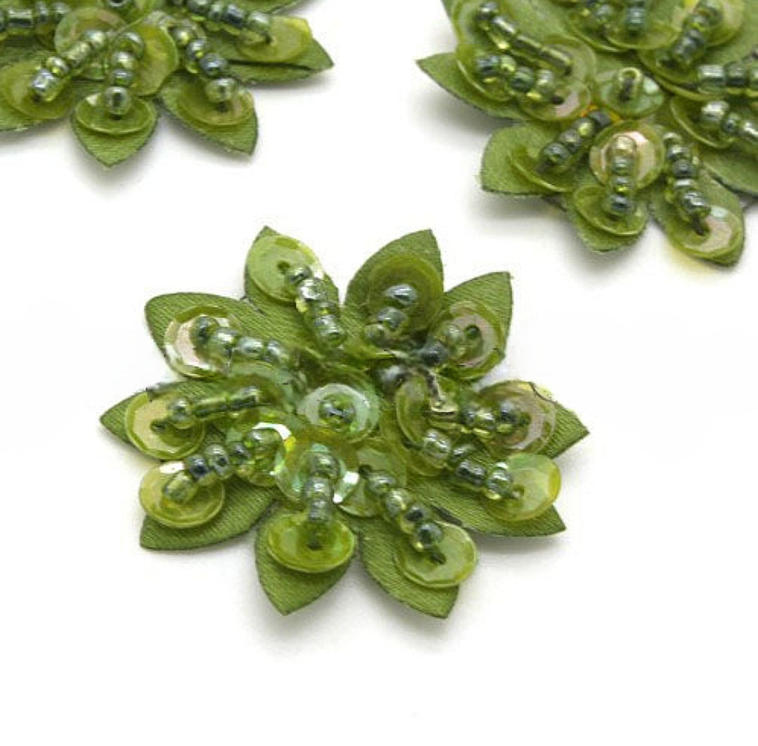 5 X OLIVE GREEN FLOWER MOTIFS - SARAHI.NYC