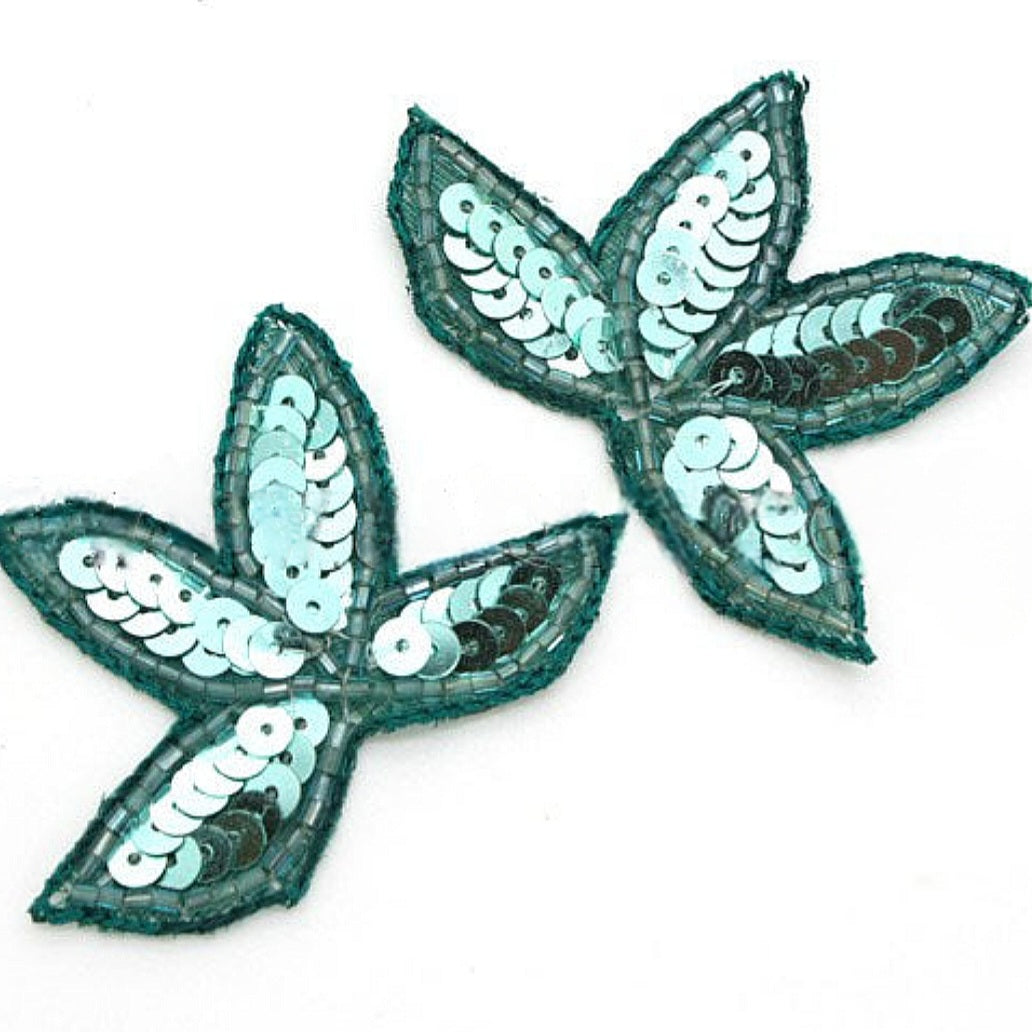 GREEN SEQUIN LEAF MOTIF PAIR - sarahi.NYC