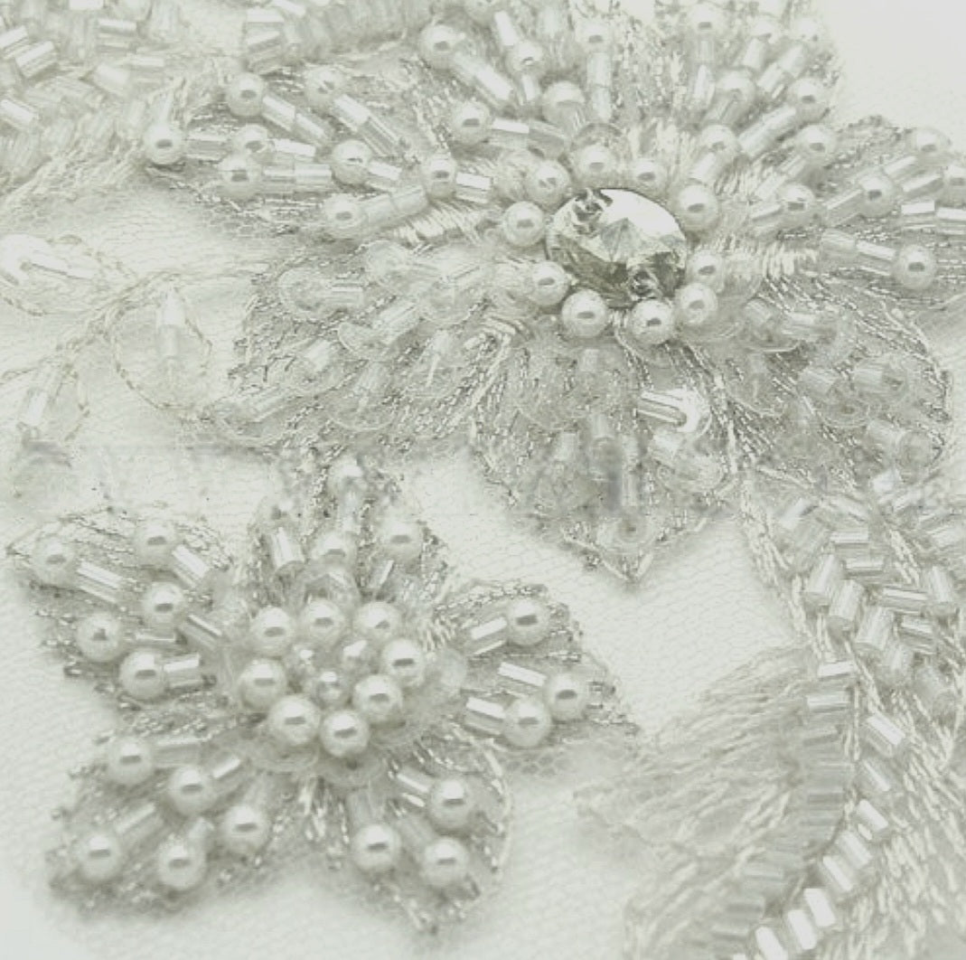 WHITE BEADED & PEARL  NET APPLIQUE - sarahi.NYC