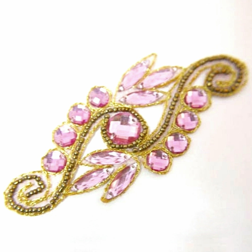 PINK GOLD RHINESTONE BEADED APPLIQUE - sarahi.NYC