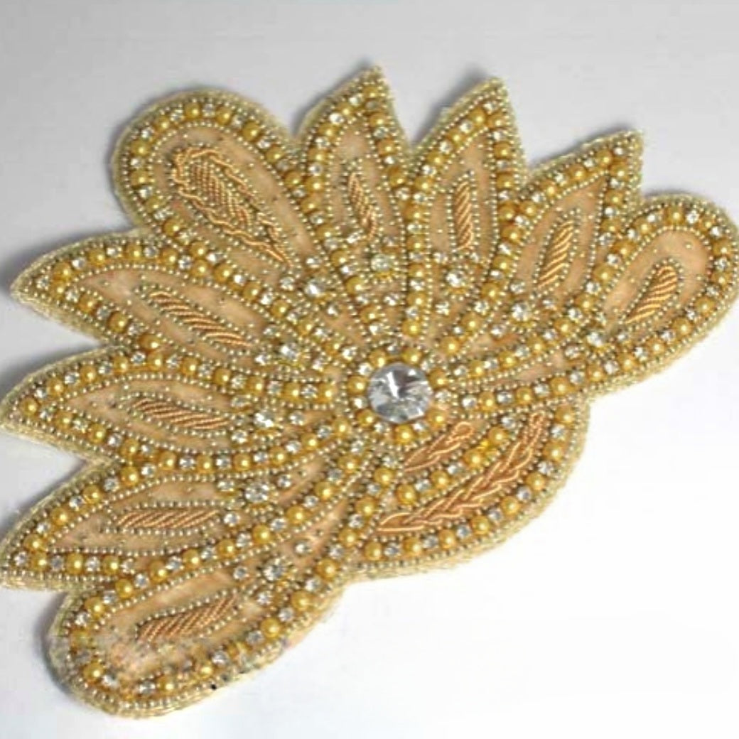 GOLD PEARL FLORAL BEADED MOTIF - sarahi.NYC