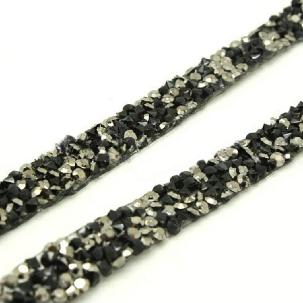 BLACK GRAY STONE HOTFIX STRIP TRIM- sarahi.NYC