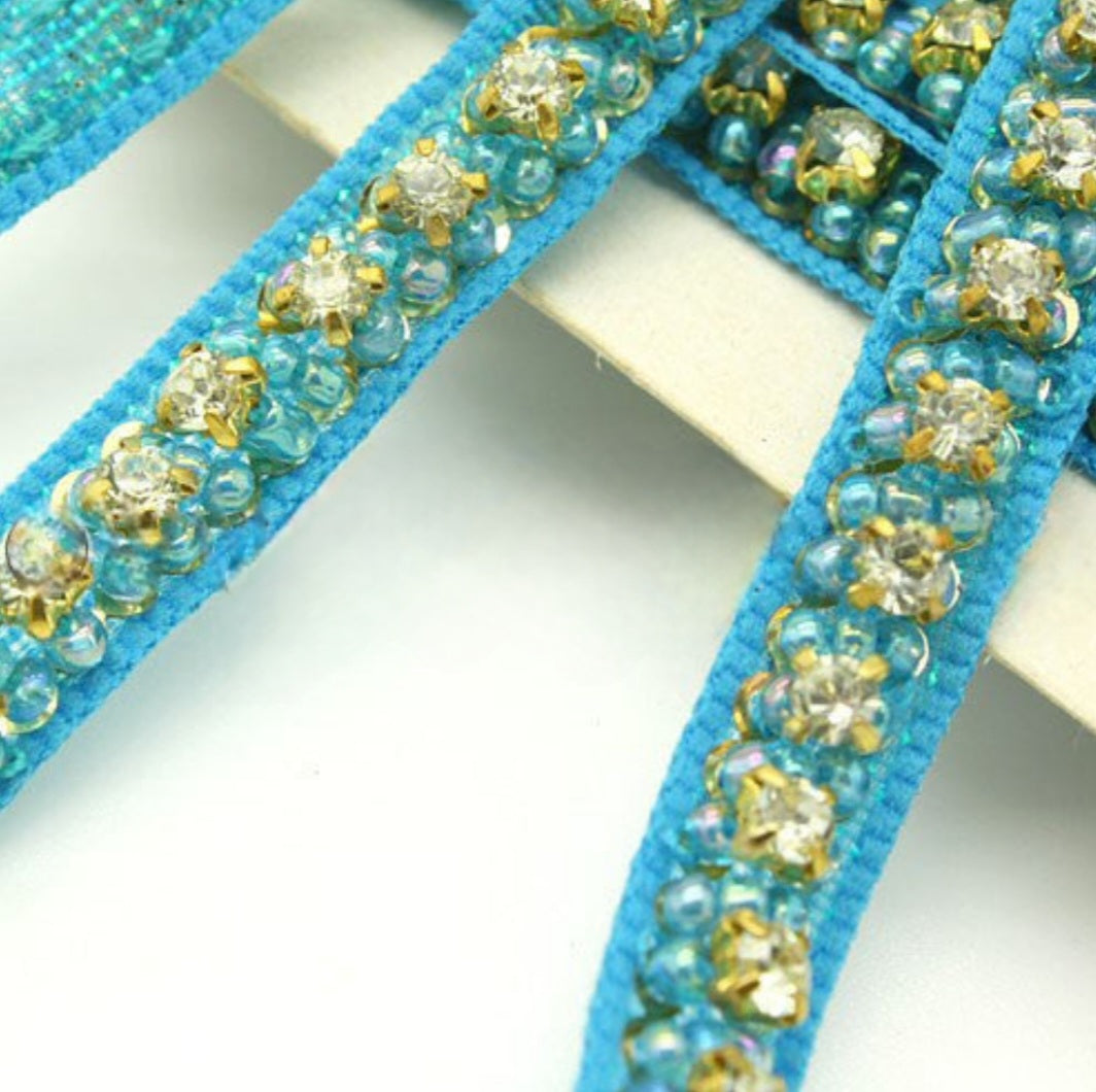 TURQUOISE CRYSTAL BEADED RHINESTONE  TRIM - sarahi.NYC