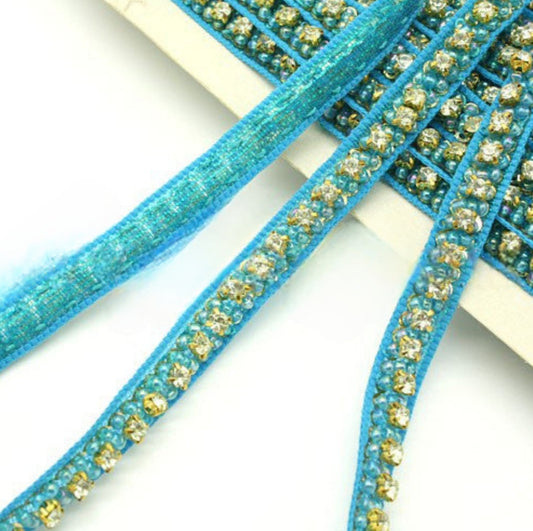 TURQUOISE CRYSTAL BEADED RHINESTONE  TRIM - sarahi.NYC