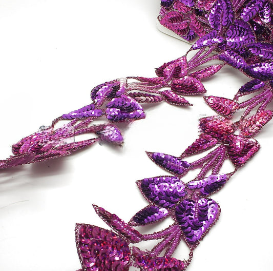 CERISE PURPLE SEQUIN LEAF WIDE TRIM - sarahi.NYC