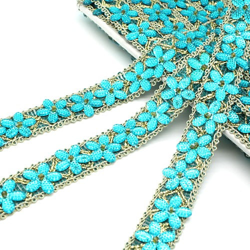 TURQUOISE  GOLD FLOWER TRIM - sarahi.NYC