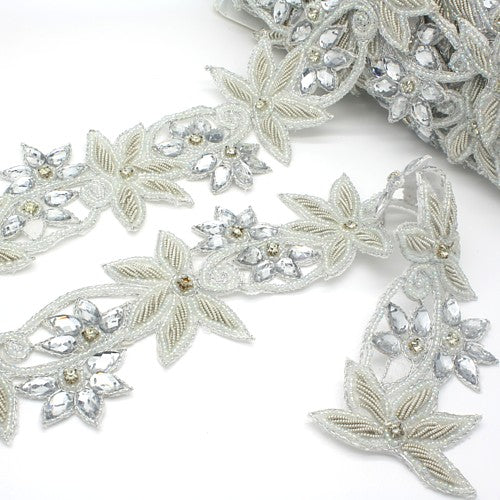 WHITE SILVER BEADED RHINESTONE TRIM - sarahi.NYC