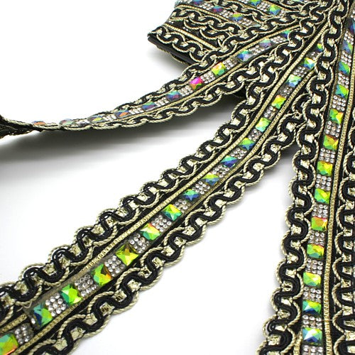 BLACK MULTI RHINESTONE FLORAL TRIM - sarahi.NYC