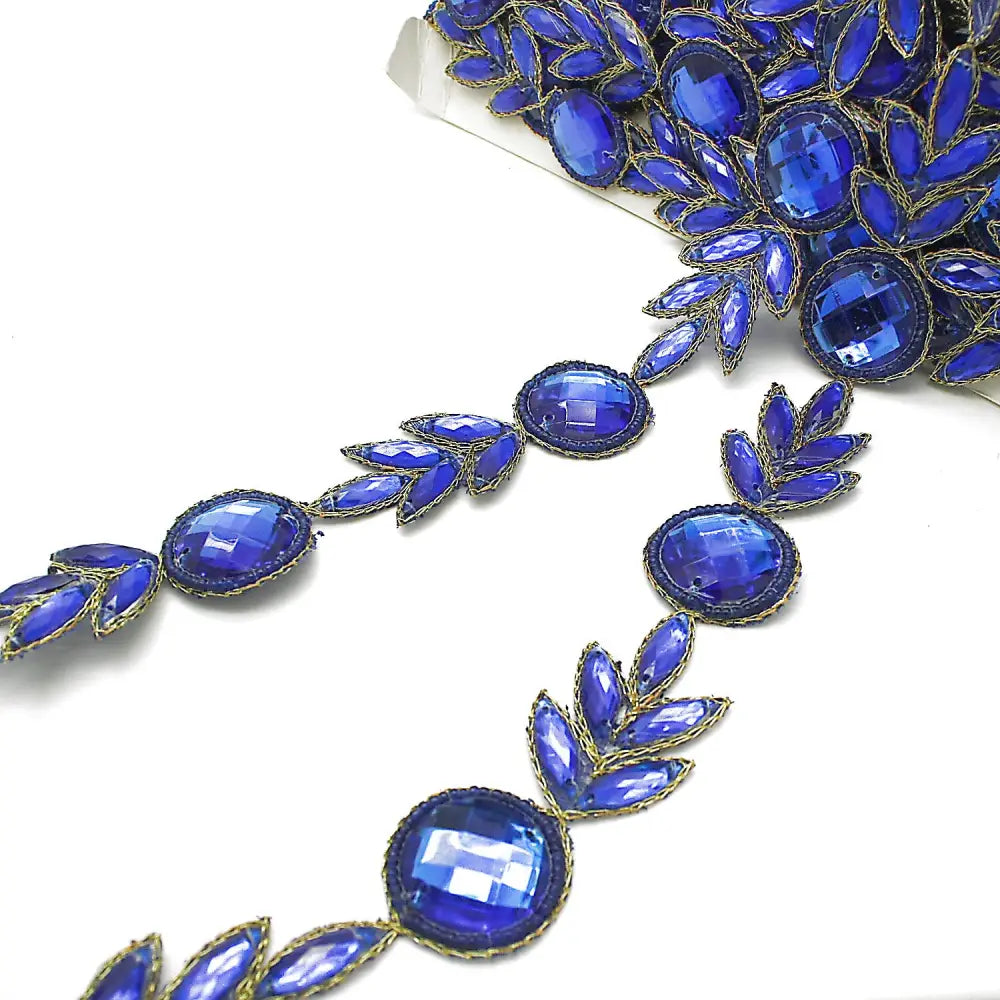 Blue Floral Rhinestone Trim - Sarahi.nyc Trims