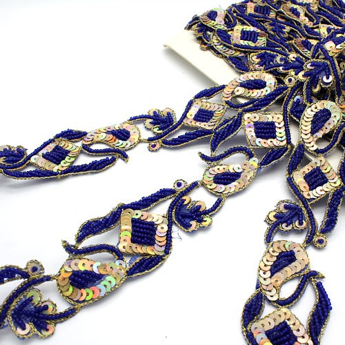 BLUE GOLD SEQUIN BEADED TRIM - sarahi.NYC